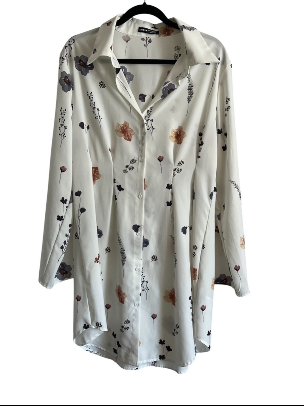 SHEIN Floral Button Down Shirt Dress Tunic Large NWT Cottagecore